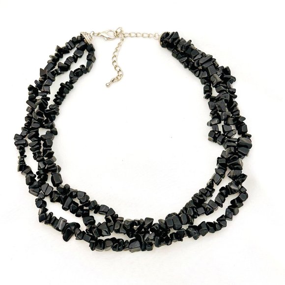 Onyx 3-Strand Chunky Necklace 15.5" + 3" Extender - Picture 6 of 7